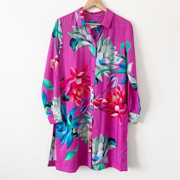 Anthropologie Maeve Tunic Buttondown Dress in Pink Combo